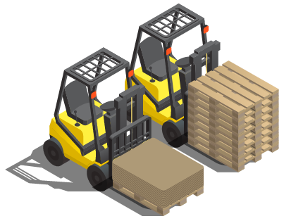 ícone de duas empilhadeiras com paletes e separadores da gol logística